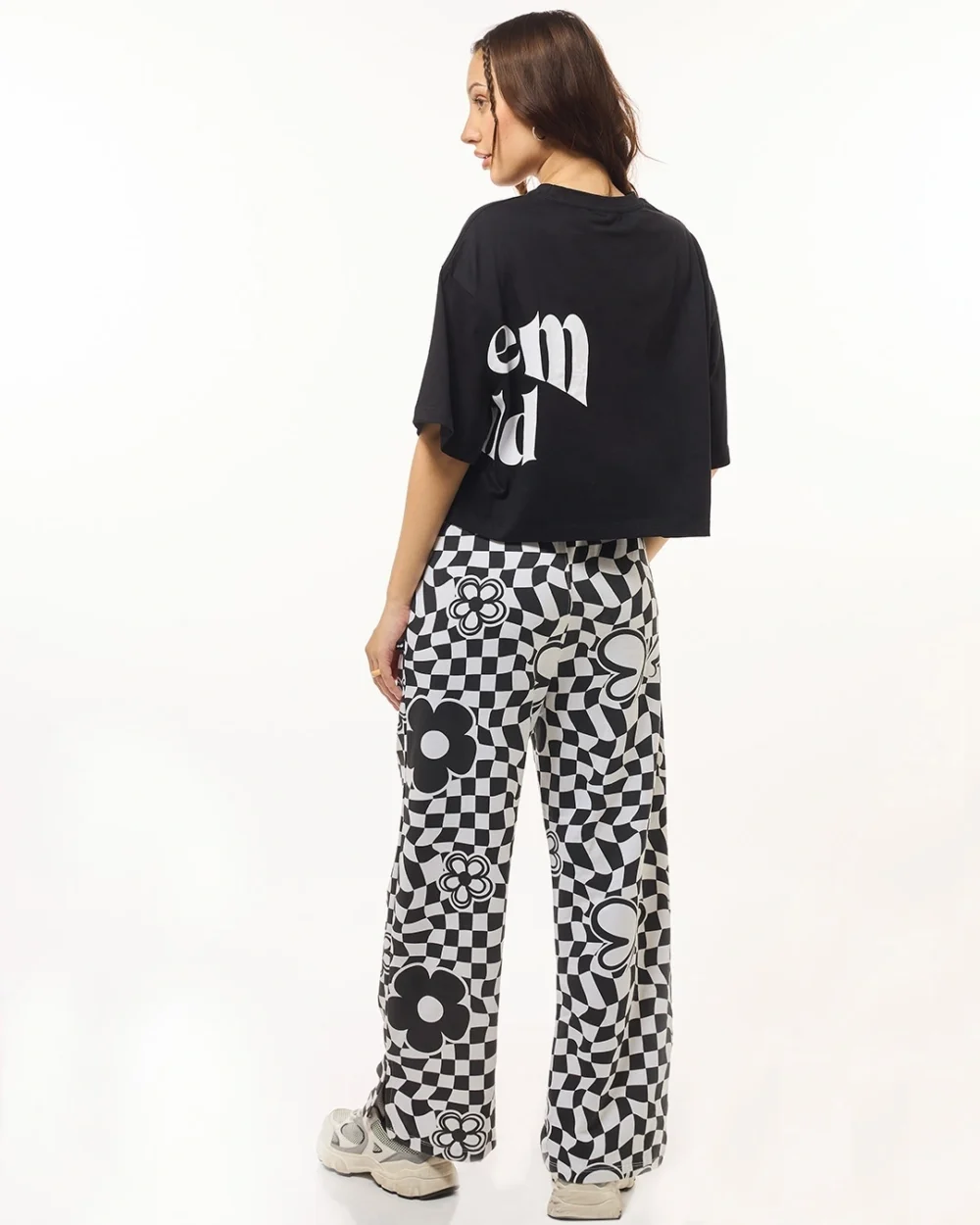 Women's Black & White Problem Child Graphic Printed Oversized Co-ordinates - Image 3