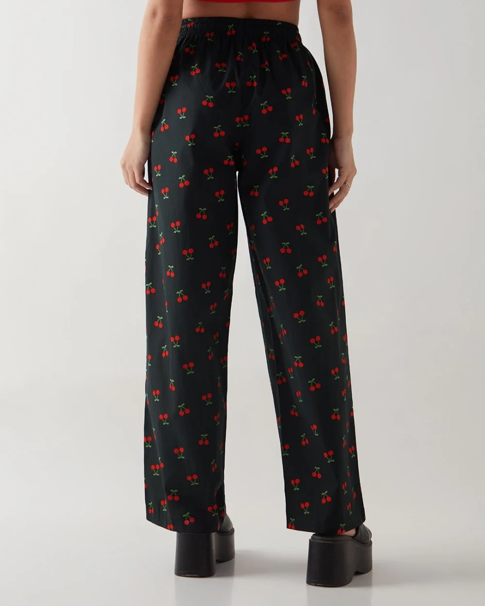 Women's Black All Over Printed Wide Leg Pyjamas - Image 3