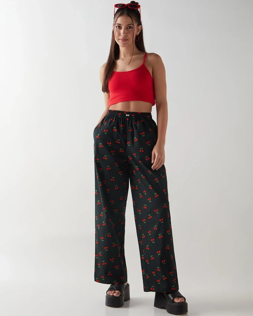 Women's Black All Over Printed Wide Leg Pyjamas - Image 4