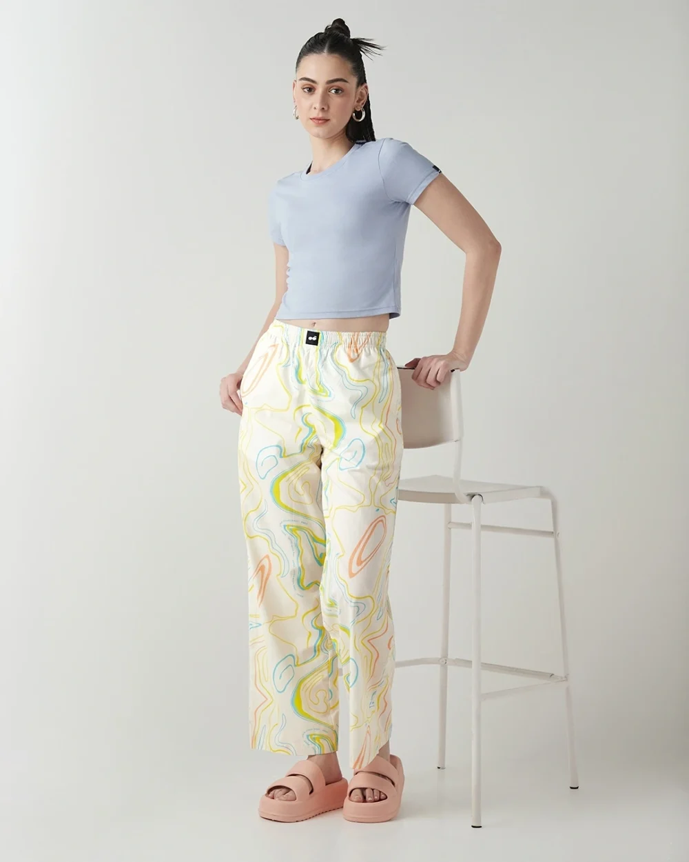 Women's Off White All Over Printed Wide Leg Pyjamas - Image 4