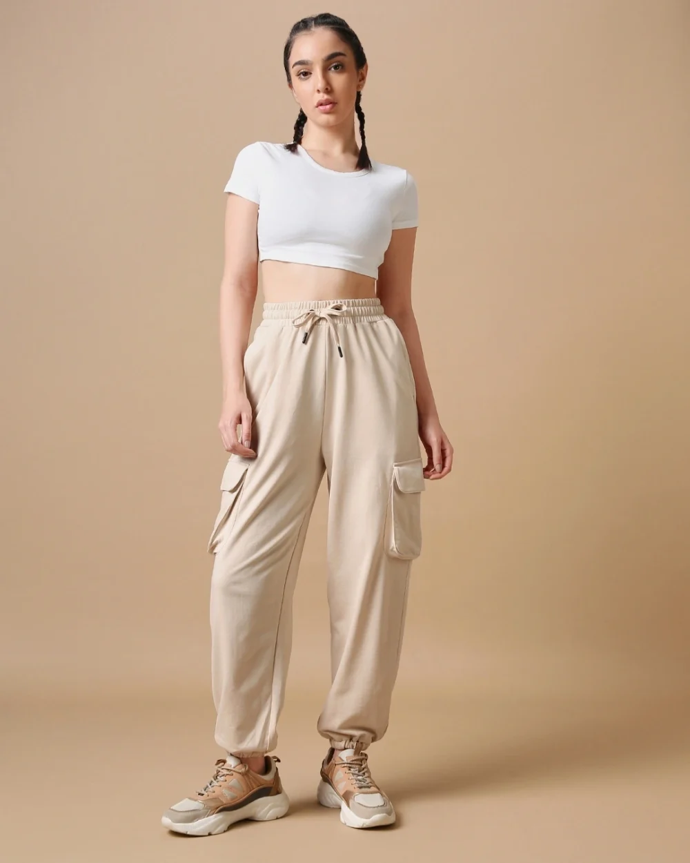 Women's Beige Oversize Cargo Joggers - Image 5