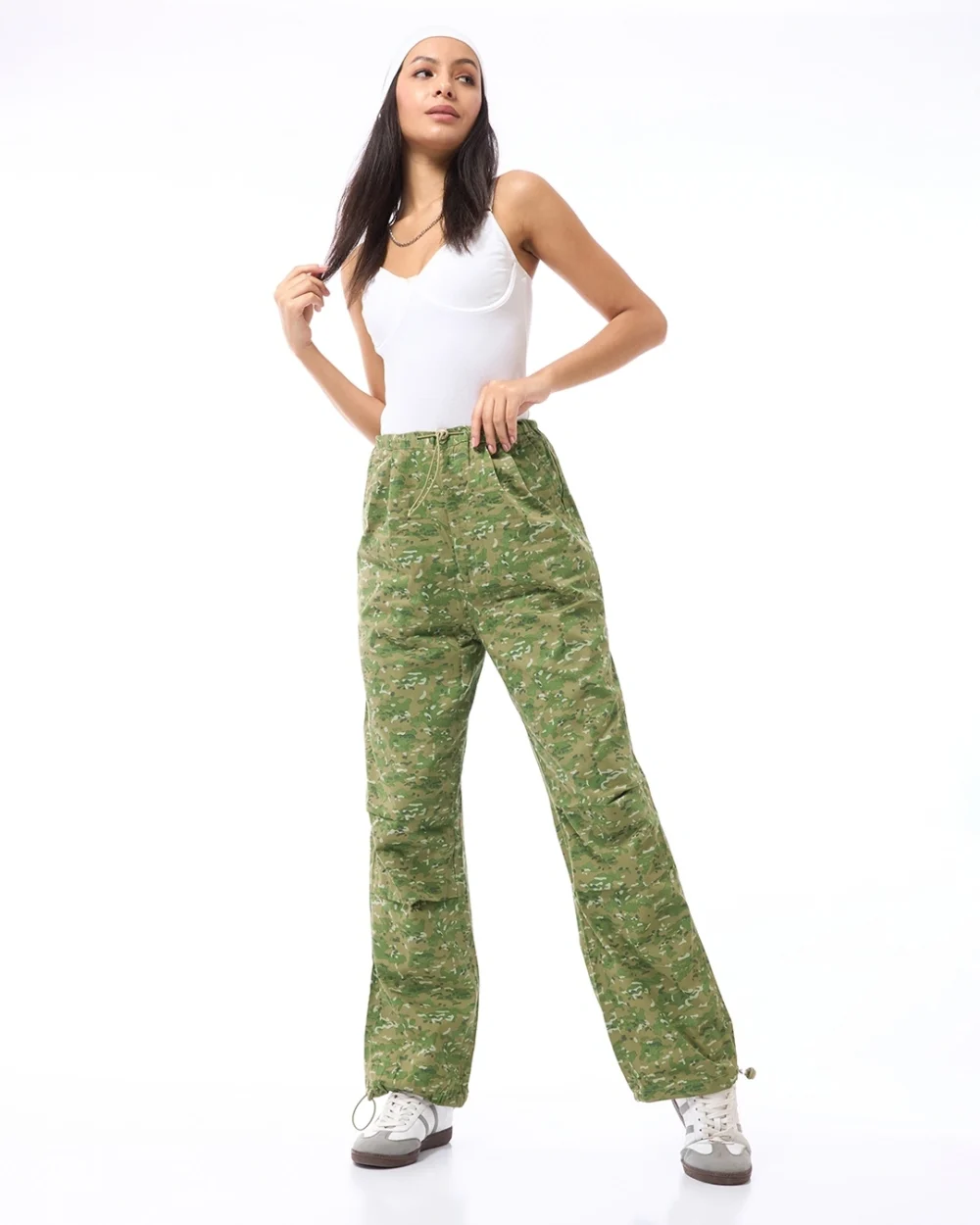 Women's Green All Over Printed Oversized Parachute Pants - Image 5