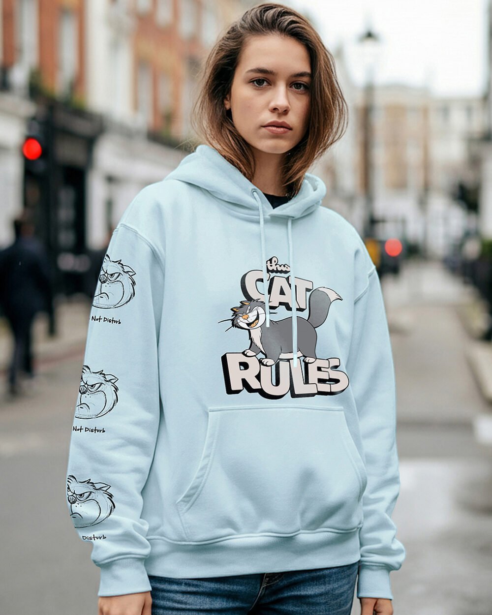 Buy Women's Cyan The Cat Rules Graphic Printed Oversized Hoodies Online at Bewakoof