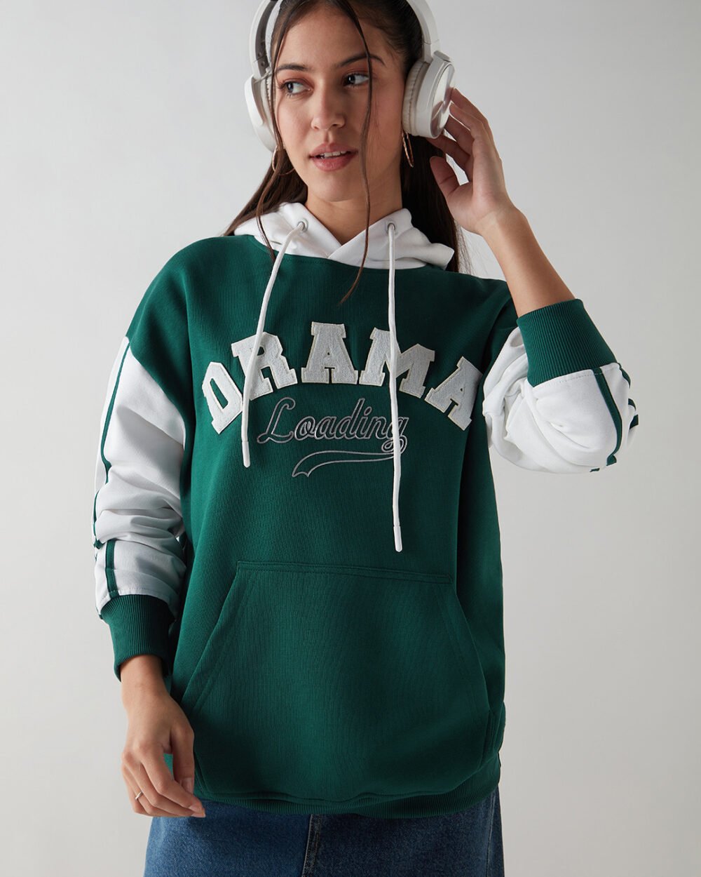 Buy Women's Green & White Typography Oversized Hoodies Online at Bewakoof