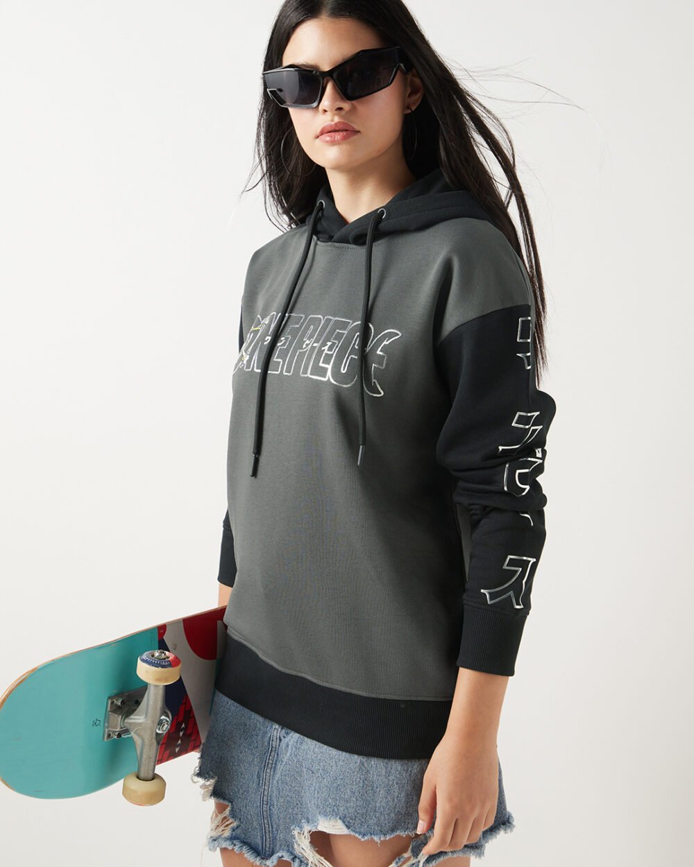 Buy Women's Grey & Black One Piece Typography Oversized Hoodies Online at Bewakoof