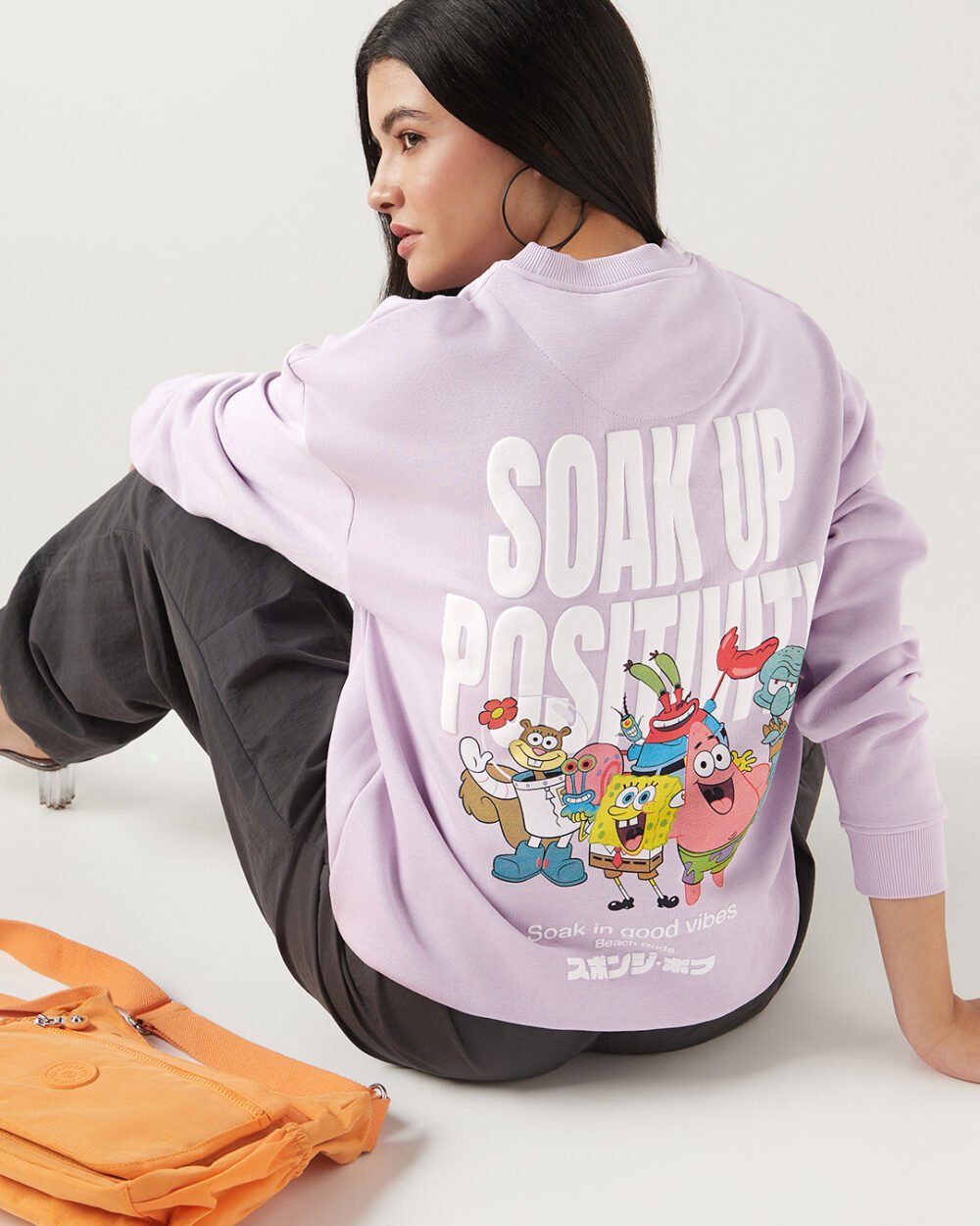 Buy Women's Purple Soak Up Positivity Graphic Printed Oversized Sweatshirt Online at Bewakoof