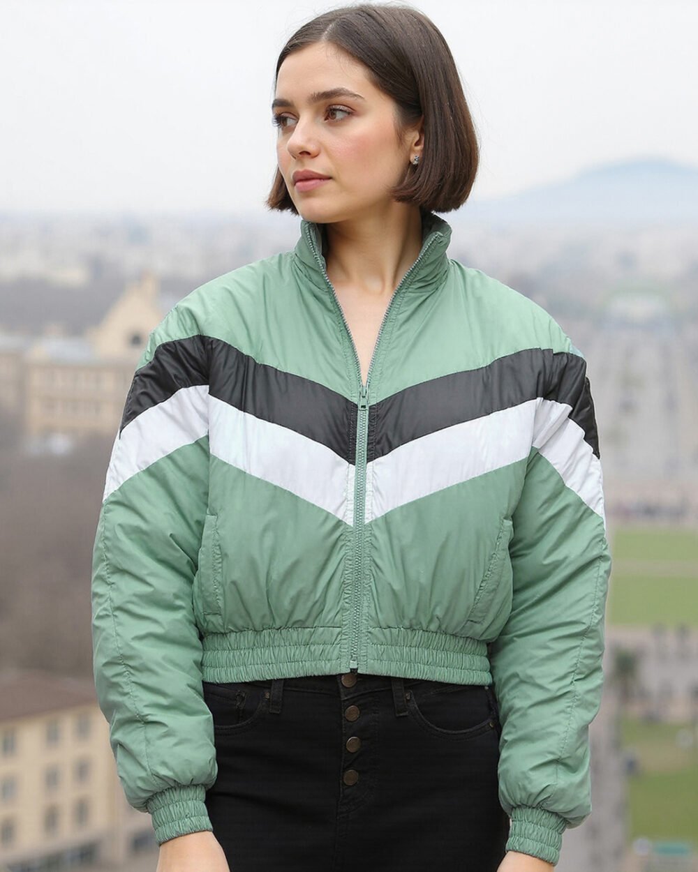 Buy Women's Sage Color Block Oversized Bomber Jacket Online at Bewakoof