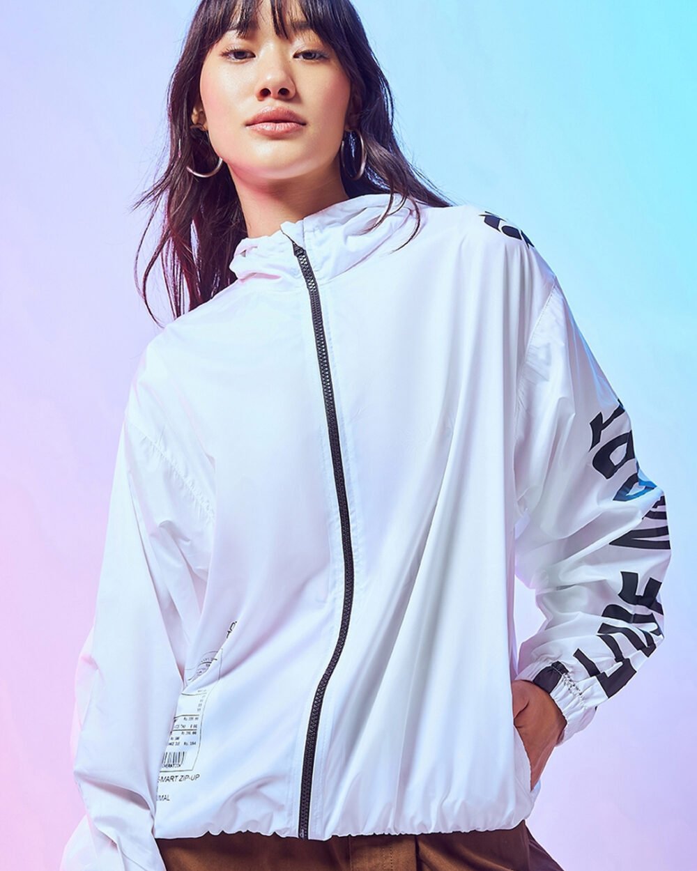 Buy Women's White Hype Mart Typography Oversized Windcheater Jacket Online at Bewakoof