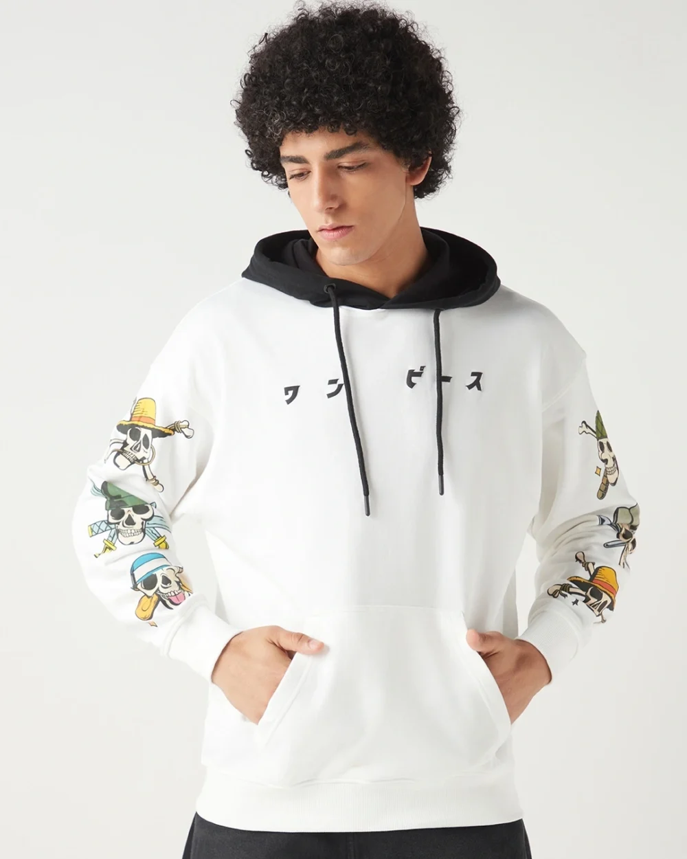 Men's White & Black Graphic Printed Oversized Hoodies