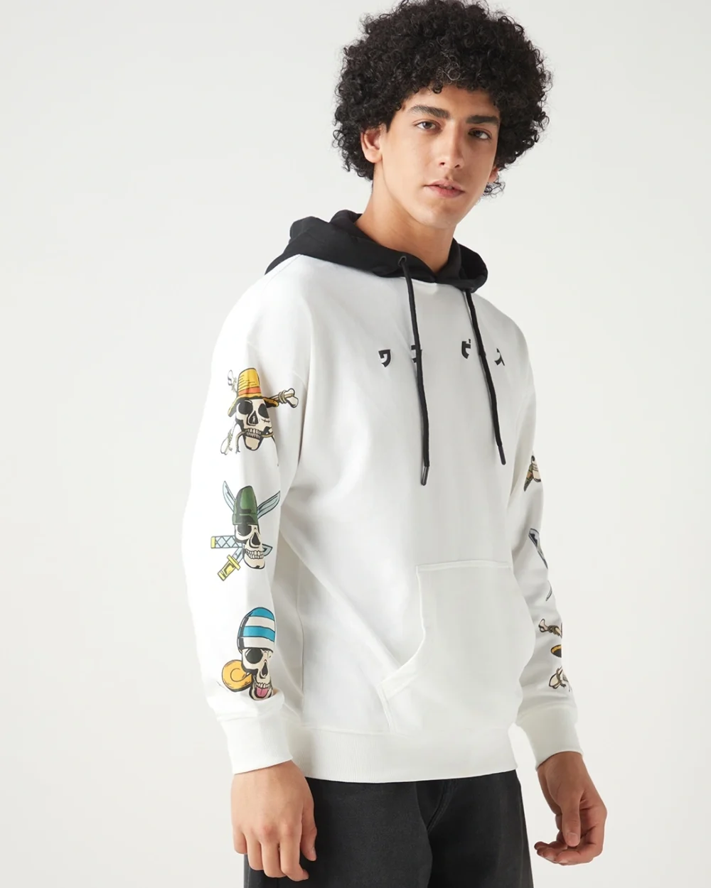 Men's White & Black Graphic Printed Oversized Hoodies - Image 4