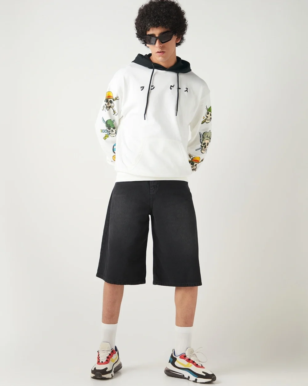 Men's White & Black Graphic Printed Oversized Hoodies - Image 5