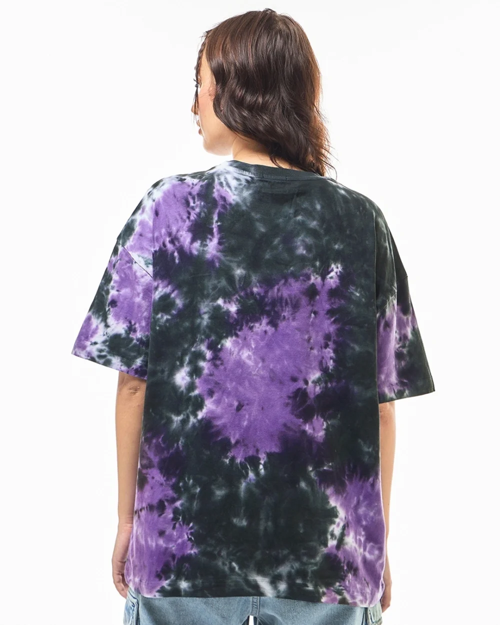 Women's Black & Purple Hallows Tie & Dye Oversized T-shirt - Image 5