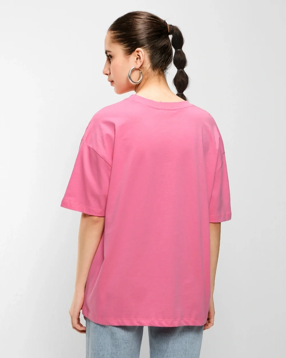 Women's Pink No Worries Graphic Printed Oversized T-shirt - Image 4