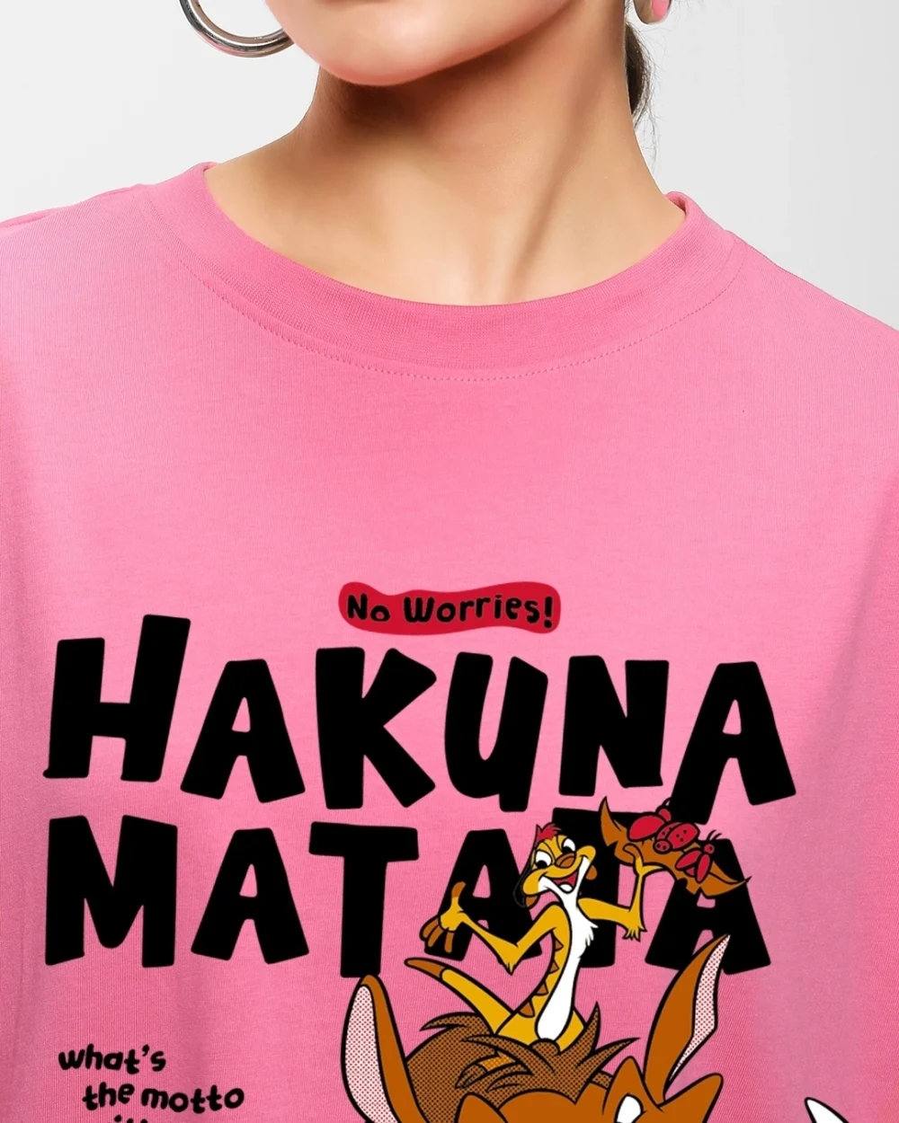 Women's Pink No Worries Graphic Printed Oversized T-shirt - Image 6