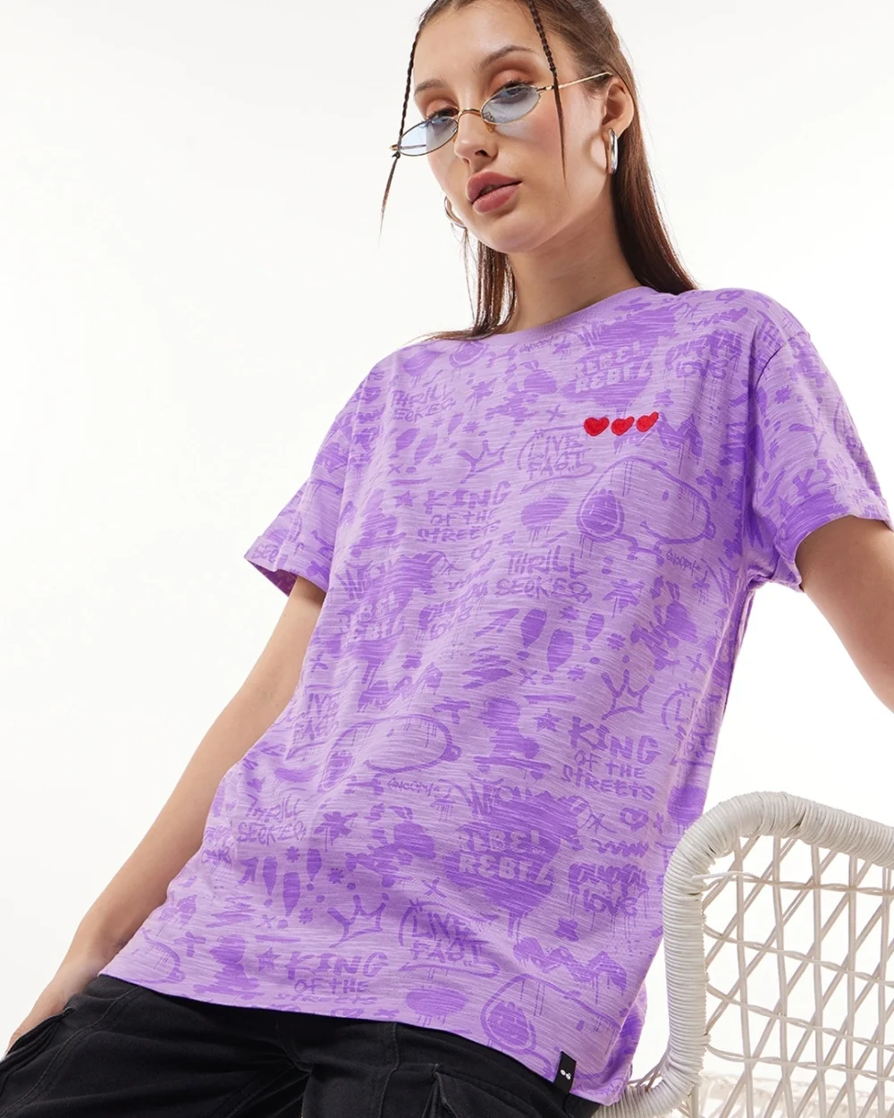 Women's Purple All Over Printed Boyfriend T-shirt