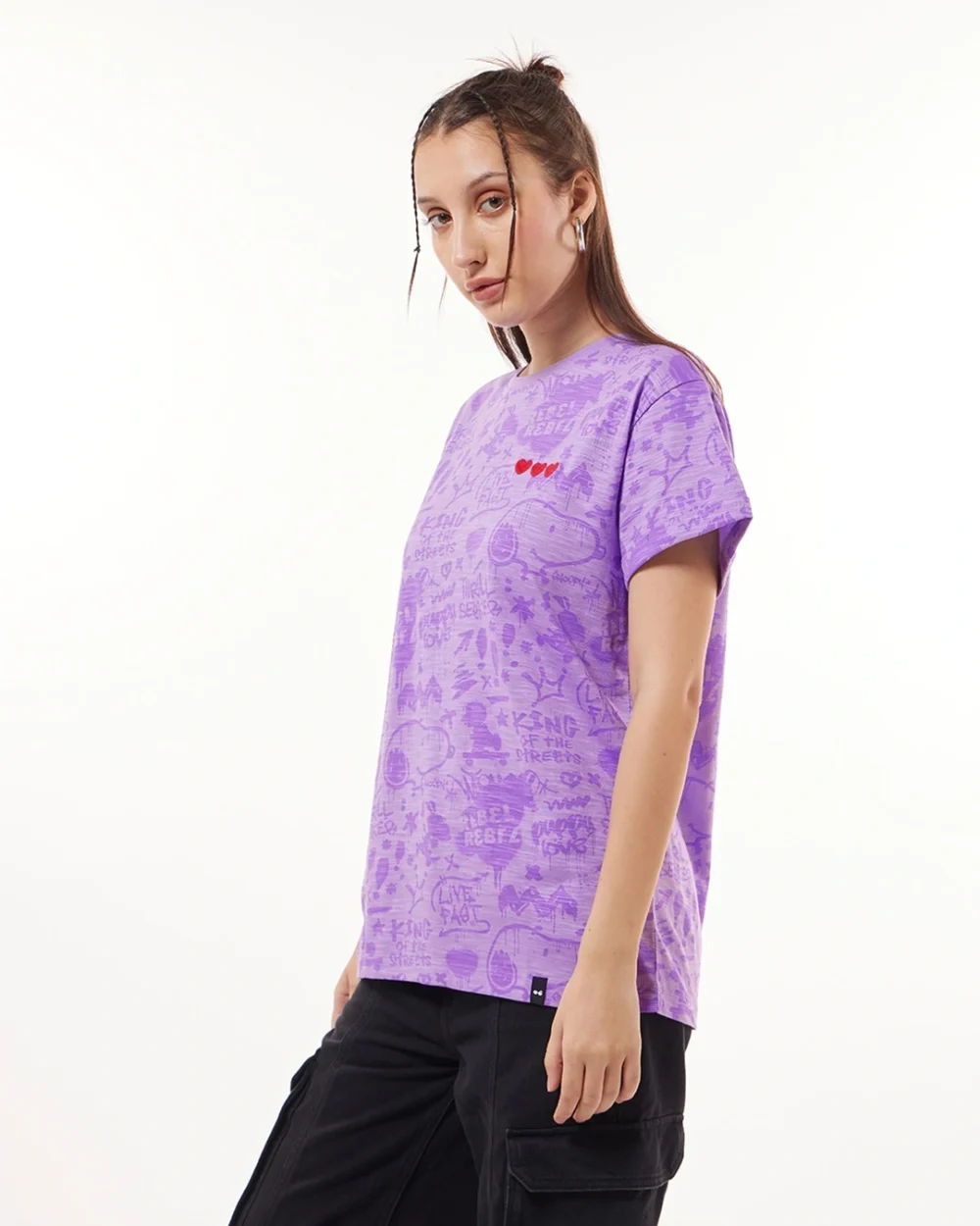 Women's Purple All Over Printed Boyfriend T-shirt - Image 2