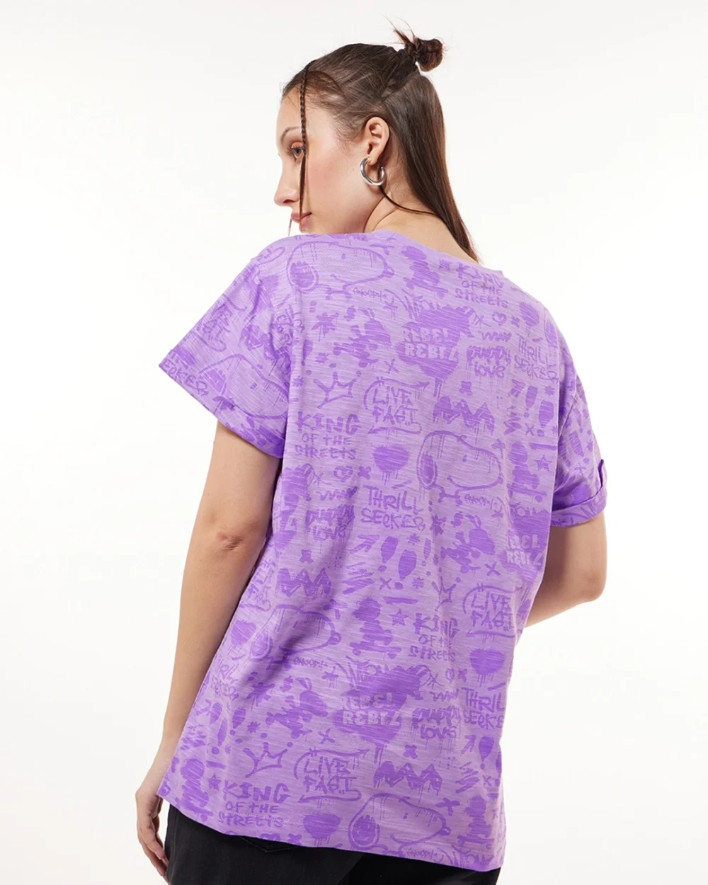 Women's Purple All Over Printed Boyfriend T-shirt - Image 3